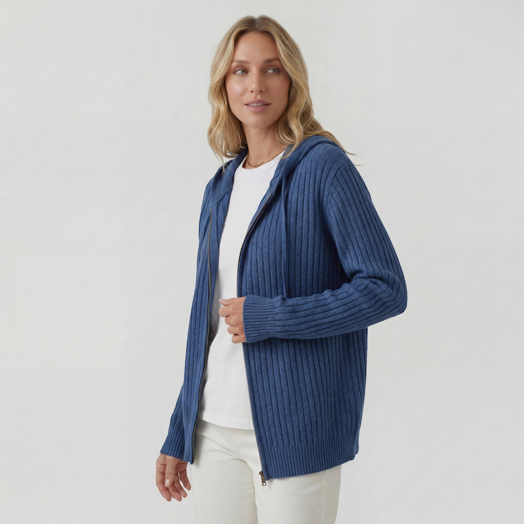 Damen Rippstrik Zip-Up Hoodie Cardigan – Oversized Full-Zip Stil