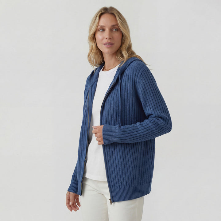 Damen Rippstrik Zip-Up Hoodie Cardigan – Oversized Full-Zip Stil