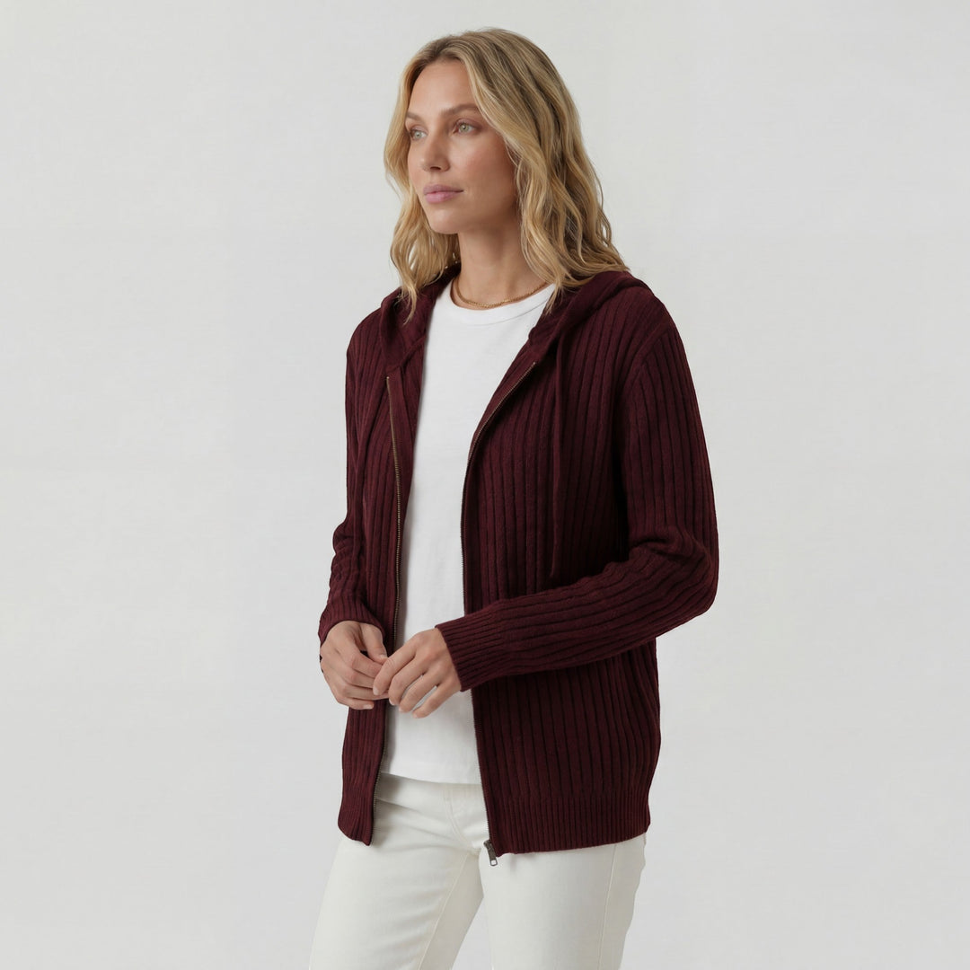 Damen Rippstrik Zip-Up Hoodie Cardigan – Oversized Full-Zip Stil