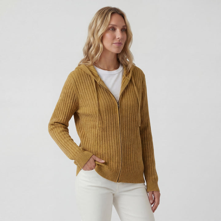 Damen Rippstrik Zip-Up Hoodie Cardigan – Oversized Full-Zip Stil