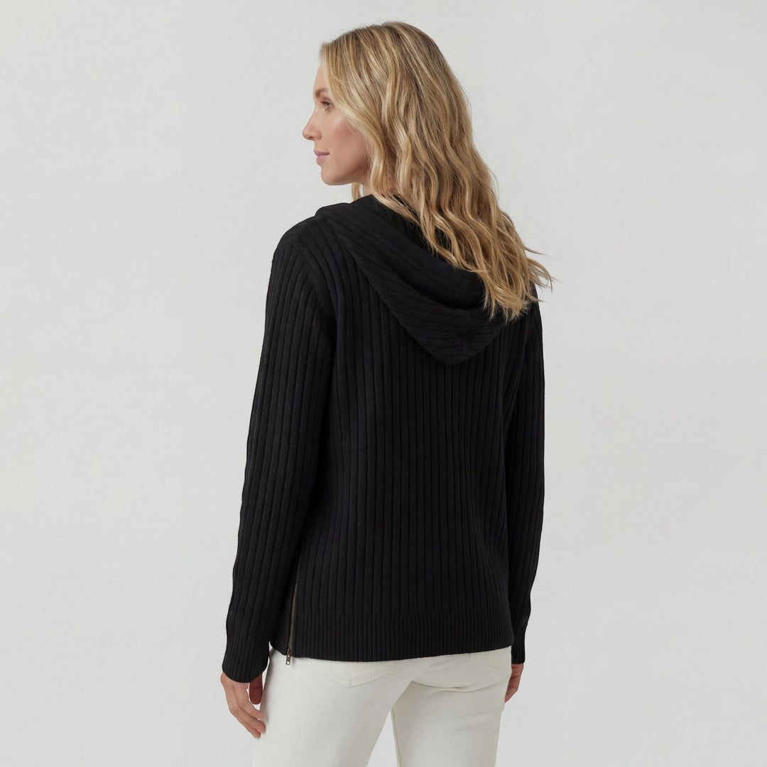 Damen Rippstrik Zip-Up Hoodie Cardigan – Oversized Full-Zip Stil