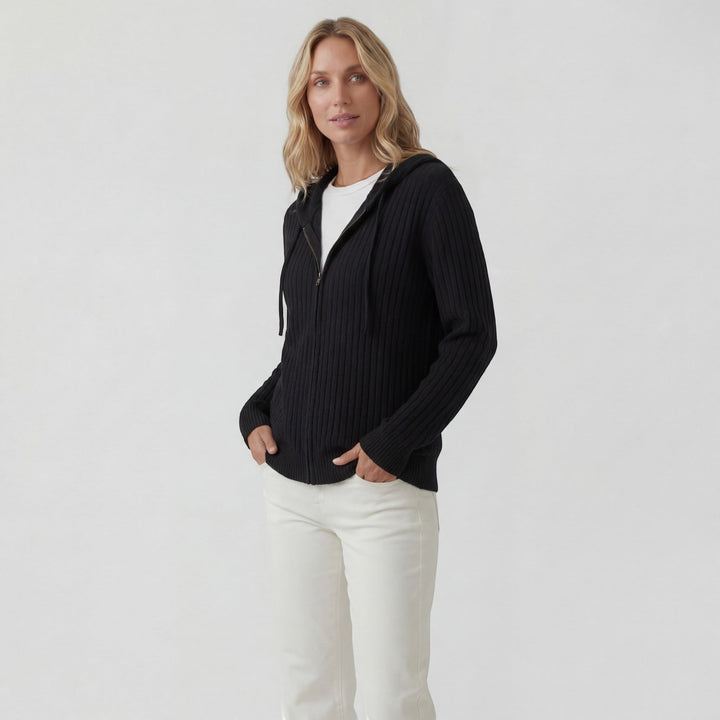 Damen Rippstrik Zip-Up Hoodie Cardigan – Oversized Full-Zip Stil