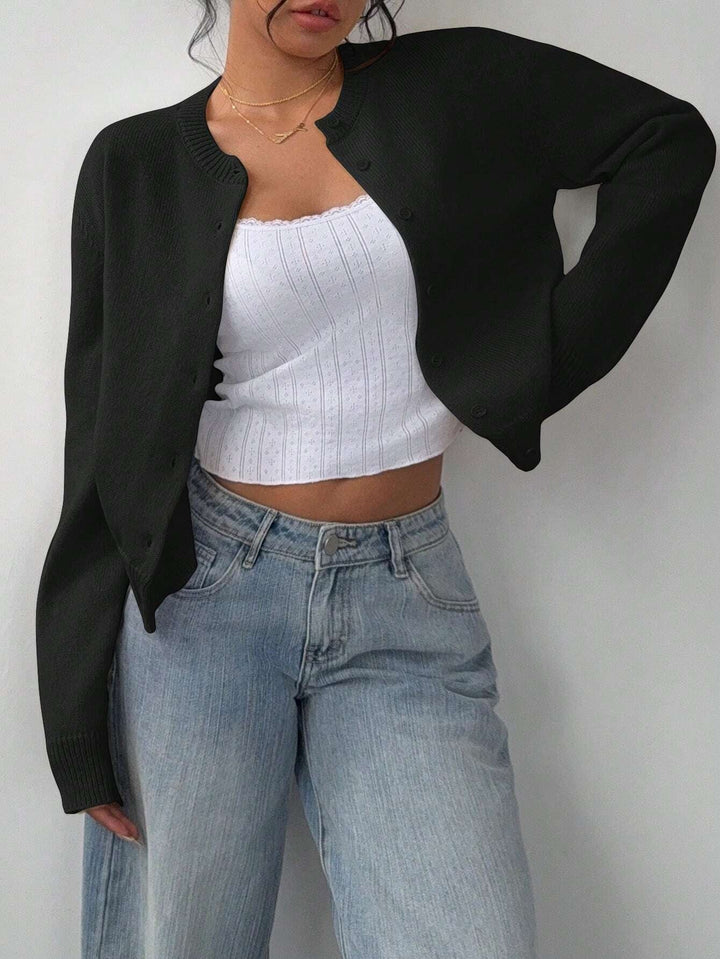 Forkortet cardigan – Strik-slim-fit pullover med lange ærmer til damer