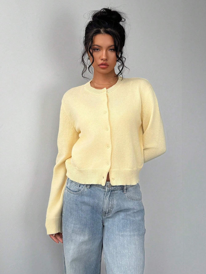 Forkortet cardigan – Strik-slim-fit pullover med lange ærmer til damer
