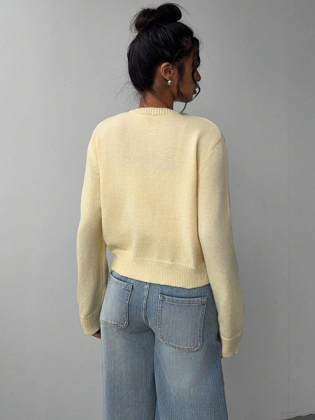 Forkortet cardigan – Strik-slim-fit pullover med lange ærmer til damer