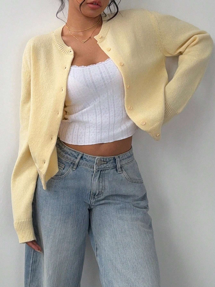 Forkortet cardigan – Strik-slim-fit pullover med lange ærmer til damer