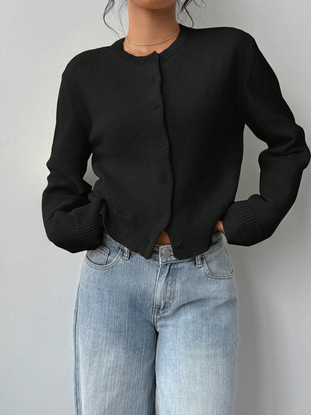 Forkortet cardigan – Strik-slim-fit pullover med lange ærmer til damer