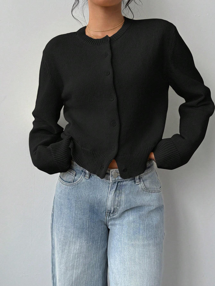 Forkortet cardigan – Strik-slim-fit pullover med lange ærmer til damer