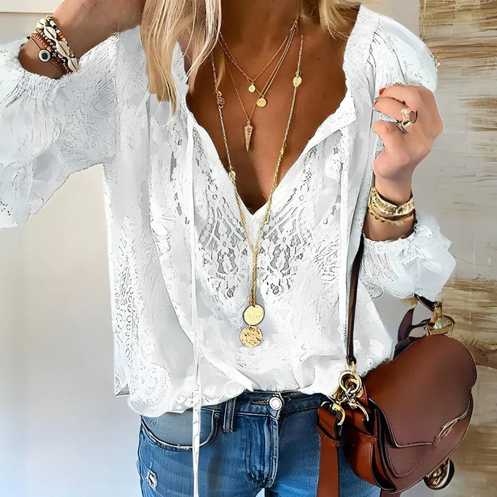 Dame Langærmet T-Shirt – Blødt Spidsedetalje Relaxed Fit Top