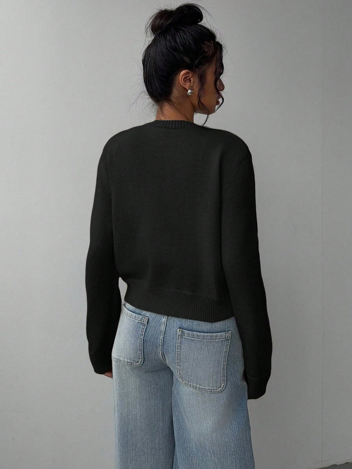 Forkortet cardigan – Strik-slim-fit pullover med lange ærmer til damer