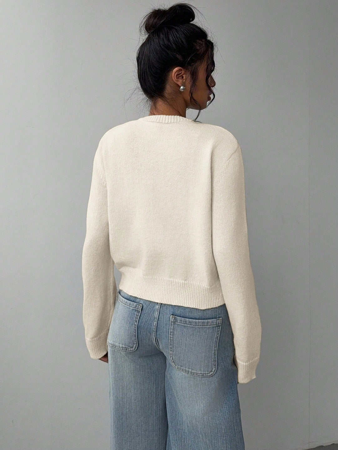 Forkortet cardigan – Strik-slim-fit pullover med lange ærmer til damer