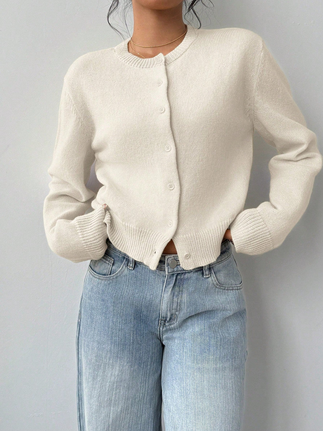 Forkortet cardigan – Strik-slim-fit pullover med lange ærmer til damer
