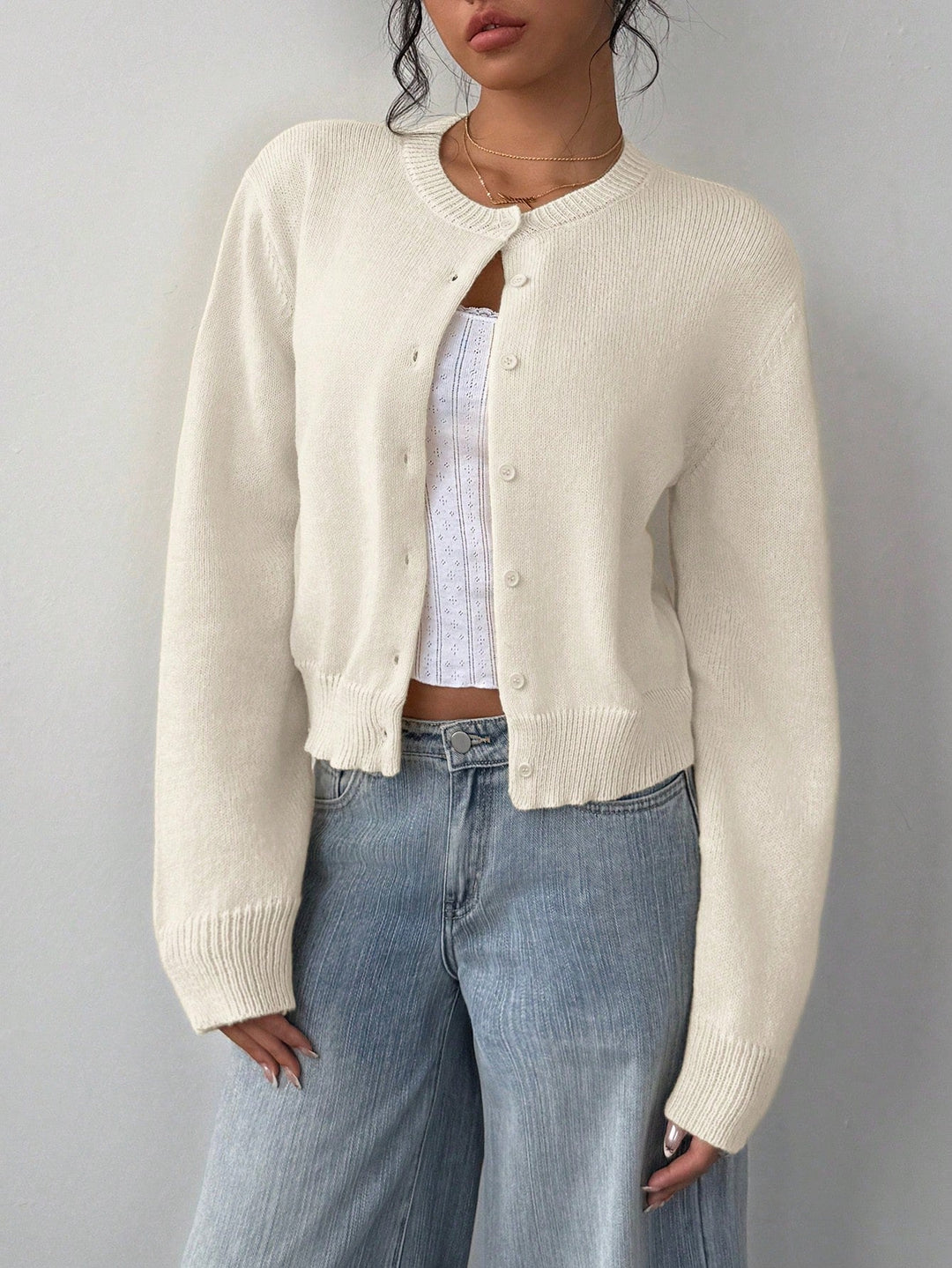 Forkortet cardigan – Strik-slim-fit pullover med lange ærmer til damer