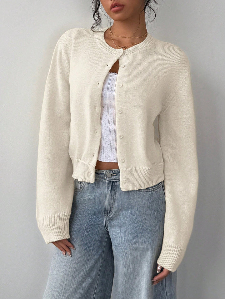Forkortet cardigan – Strik-slim-fit pullover med lange ærmer til damer
