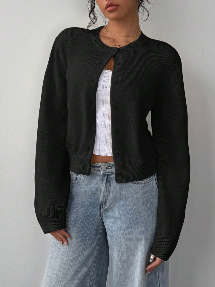 Forkortet cardigan – Strik-slim-fit pullover med lange ærmer til damer