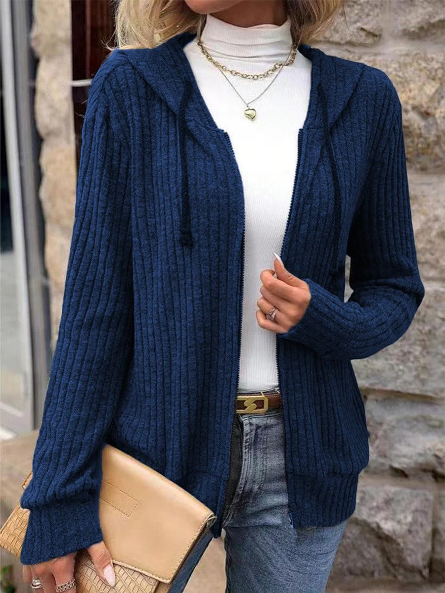 Damen Rippstrik Zip-Up Hoodie Cardigan – Oversized Full-Zip Stil