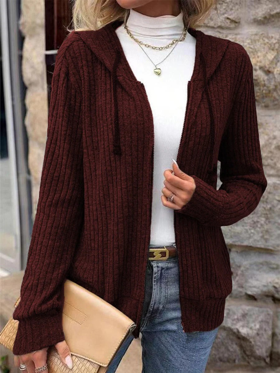 Damen Rippstrik Zip-Up Hoodie Cardigan – Oversized Full-Zip Stil