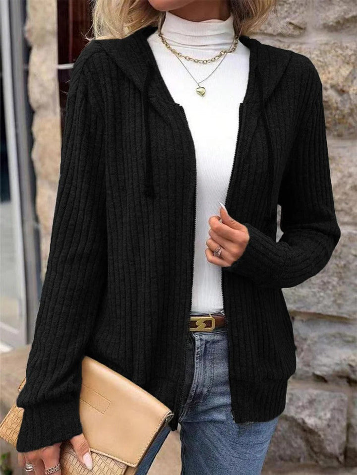 Damen Rippstrik Zip-Up Hoodie Cardigan – Oversized Full-Zip Stil