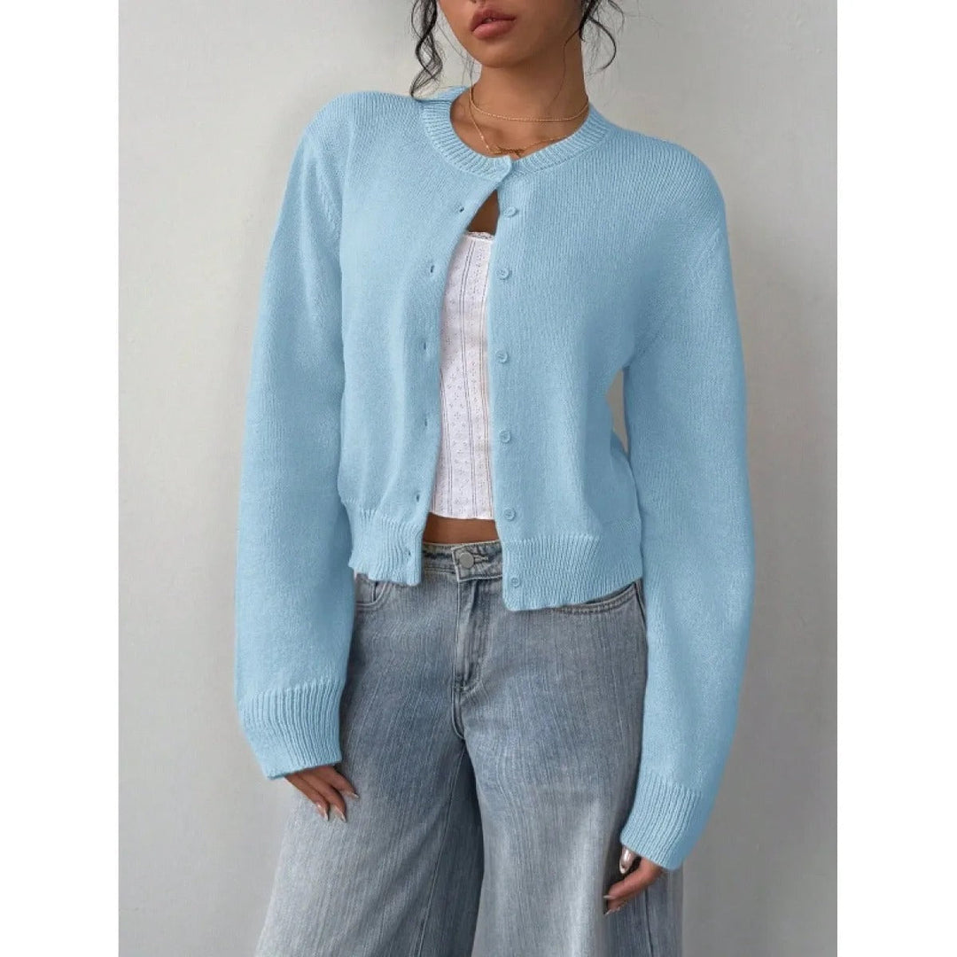 Forkortet cardigan – Strik-slim-fit pullover med lange ærmer til damer
