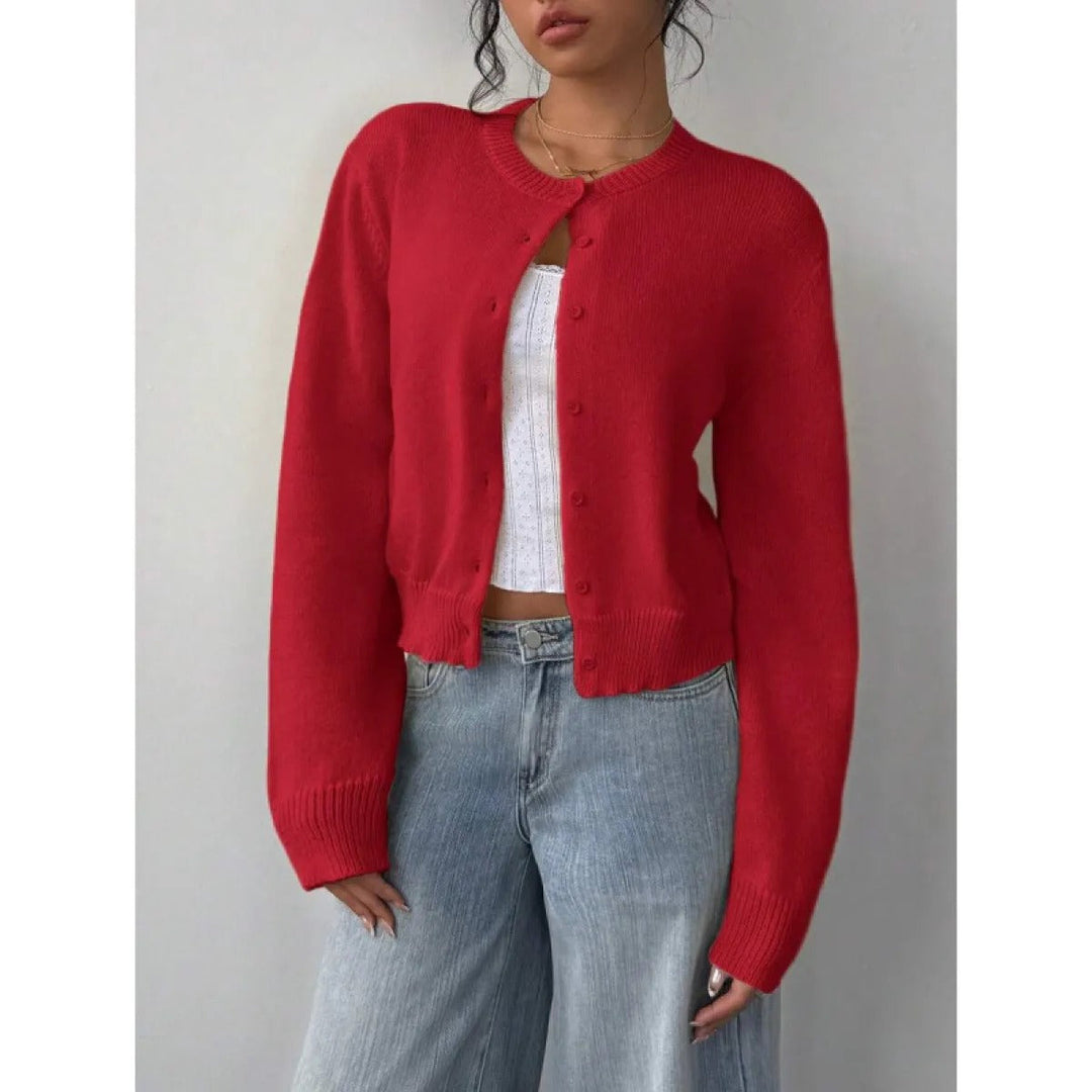 Forkortet cardigan – Strik-slim-fit pullover med lange ærmer til damer