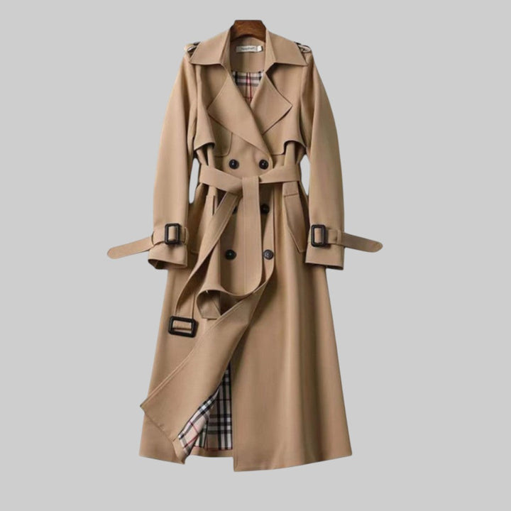 Dame Klassisk Trenchcoat med Dobbeltknap-design og Talje-bælte