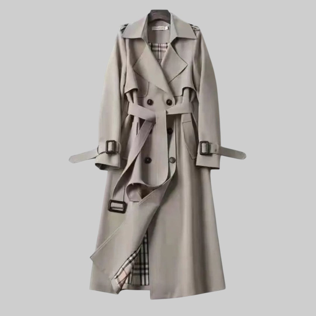 Dame Klassisk Trenchcoat med Dobbeltknap-design og Talje-bælte