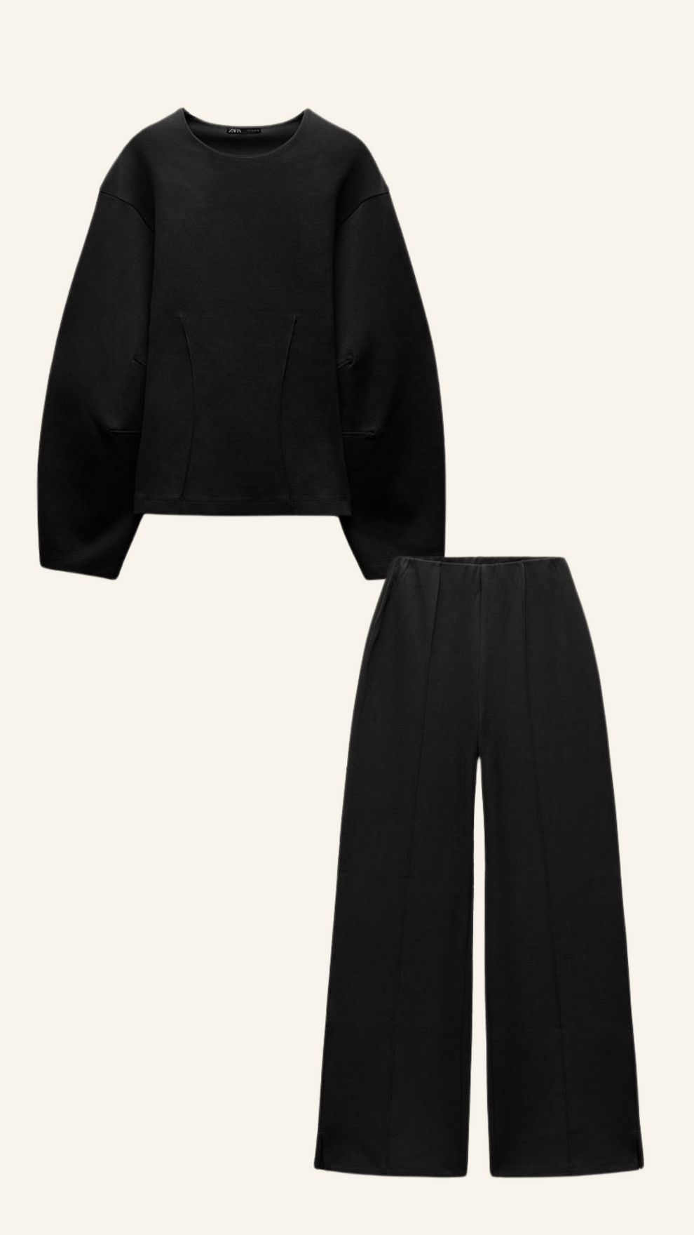 Damski Dwuczęściowy Zestaw Oversized Sweter i Szerokie Spodnie Casual Chic - Łamany Biały / Szary / Czarny - Maelen