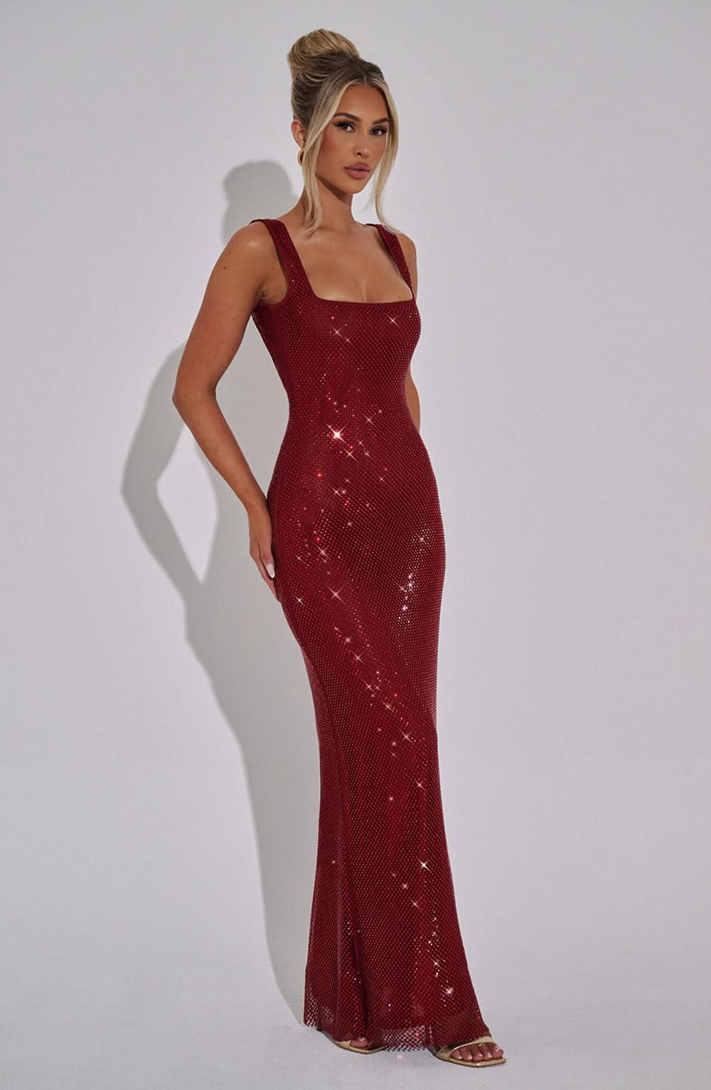 Kvindernes Prom Rhinestone Square Neck Maxi Kjole