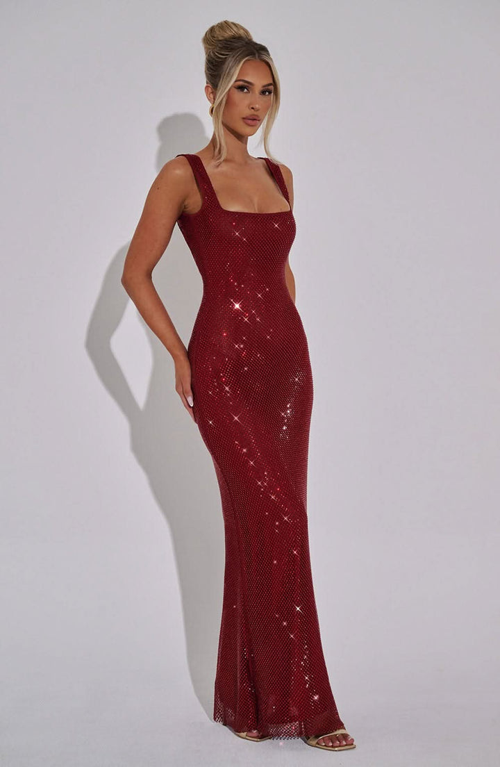 Kvindernes Prom Rhinestone Square Neck Maxi Kjole