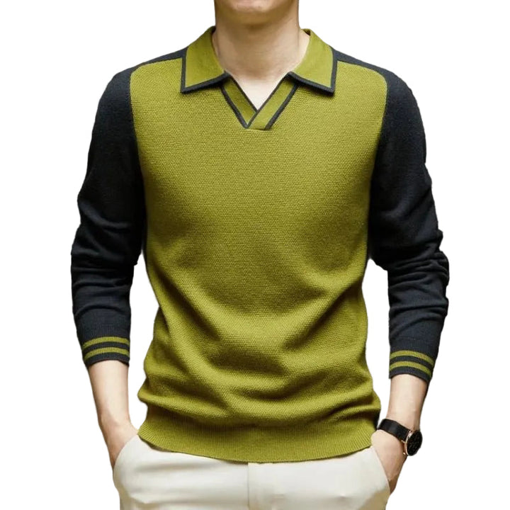Męski sweter polo z długim rękawem