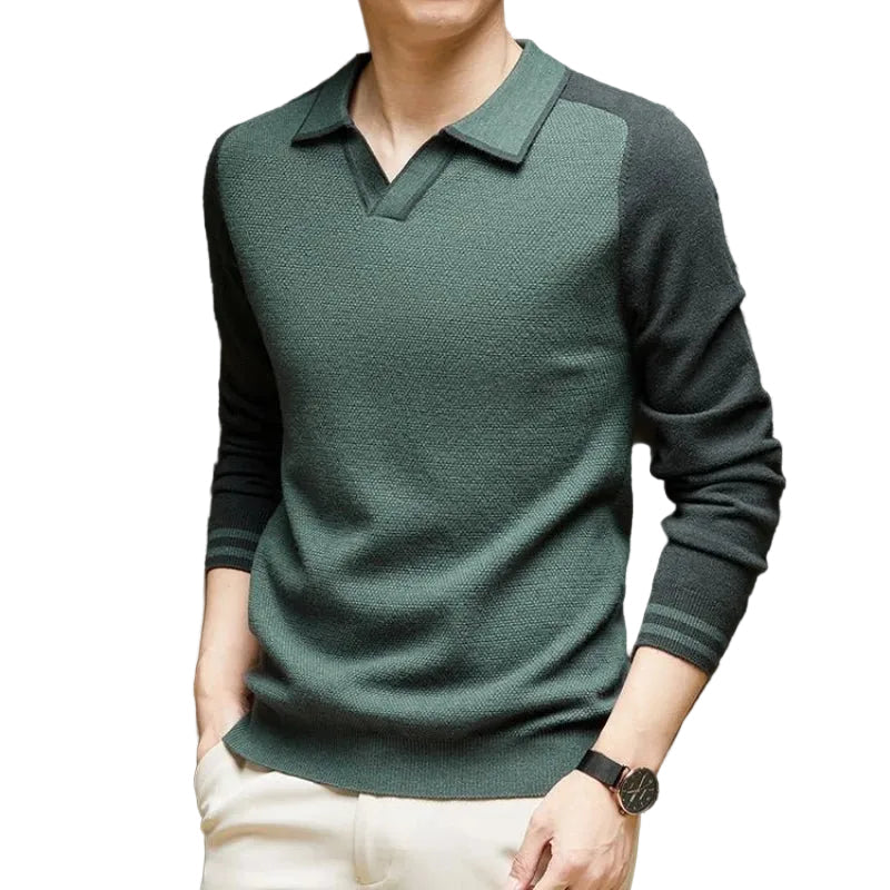 Męski sweter polo z długim rękawem