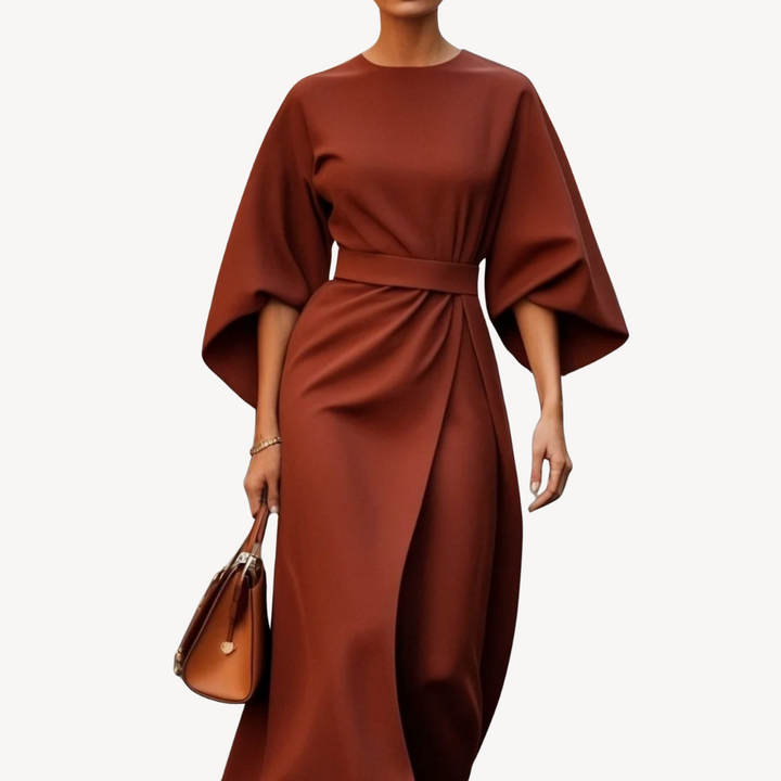 Sukienka midi damska Bianca z bawełny z paskiem – elegancka sukienka o kroju A