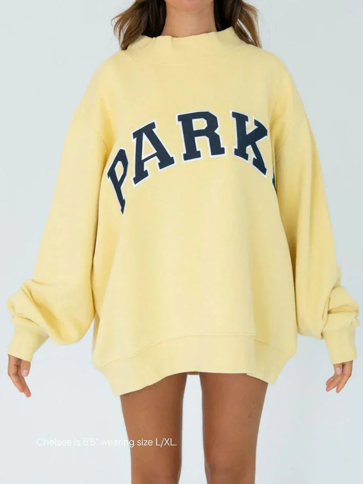 Kvinders Sweatshirt | Oversized Collegiate Chenille Bogstav Langærmet