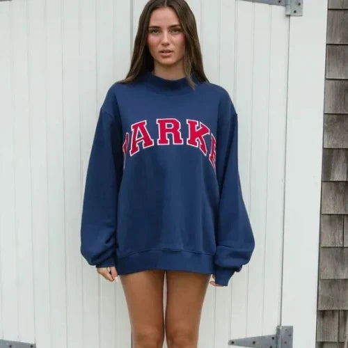 Kvinders Sweatshirt | Oversized Collegiate Chenille Bogstav Langærmet