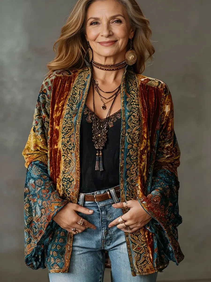 Evelyn | Dame Steppjakke Boho Vintage Kimono Langjakke