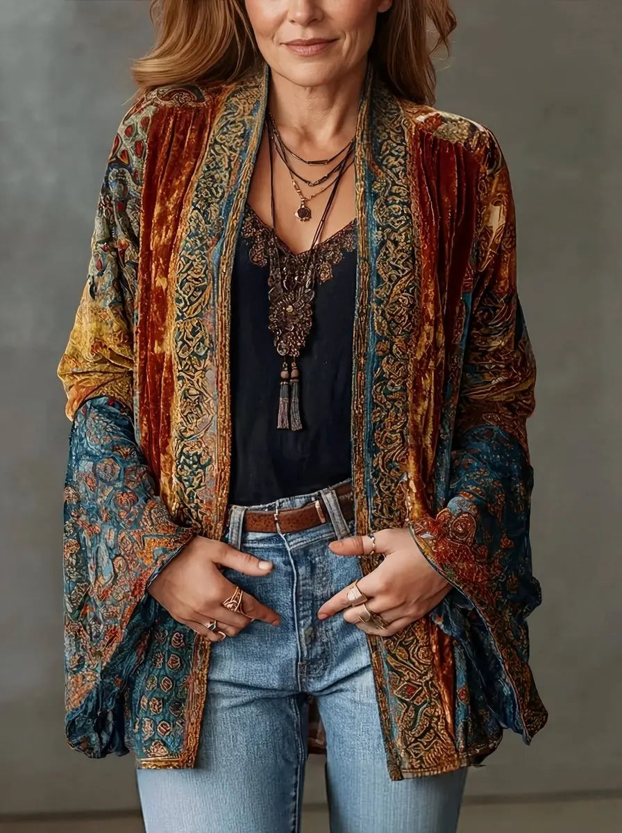 Evelyn | Dame Steppjakke Boho Vintage Kimono Langjakke